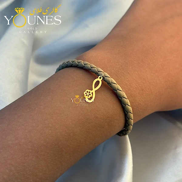 دستبند چرم گل بینهایت طلا